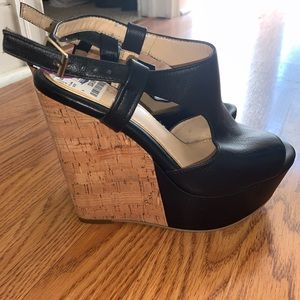 black leather wedges